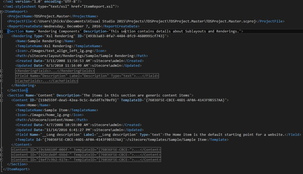 TDS Classic 5.6 Project Item Report Sample Rendering